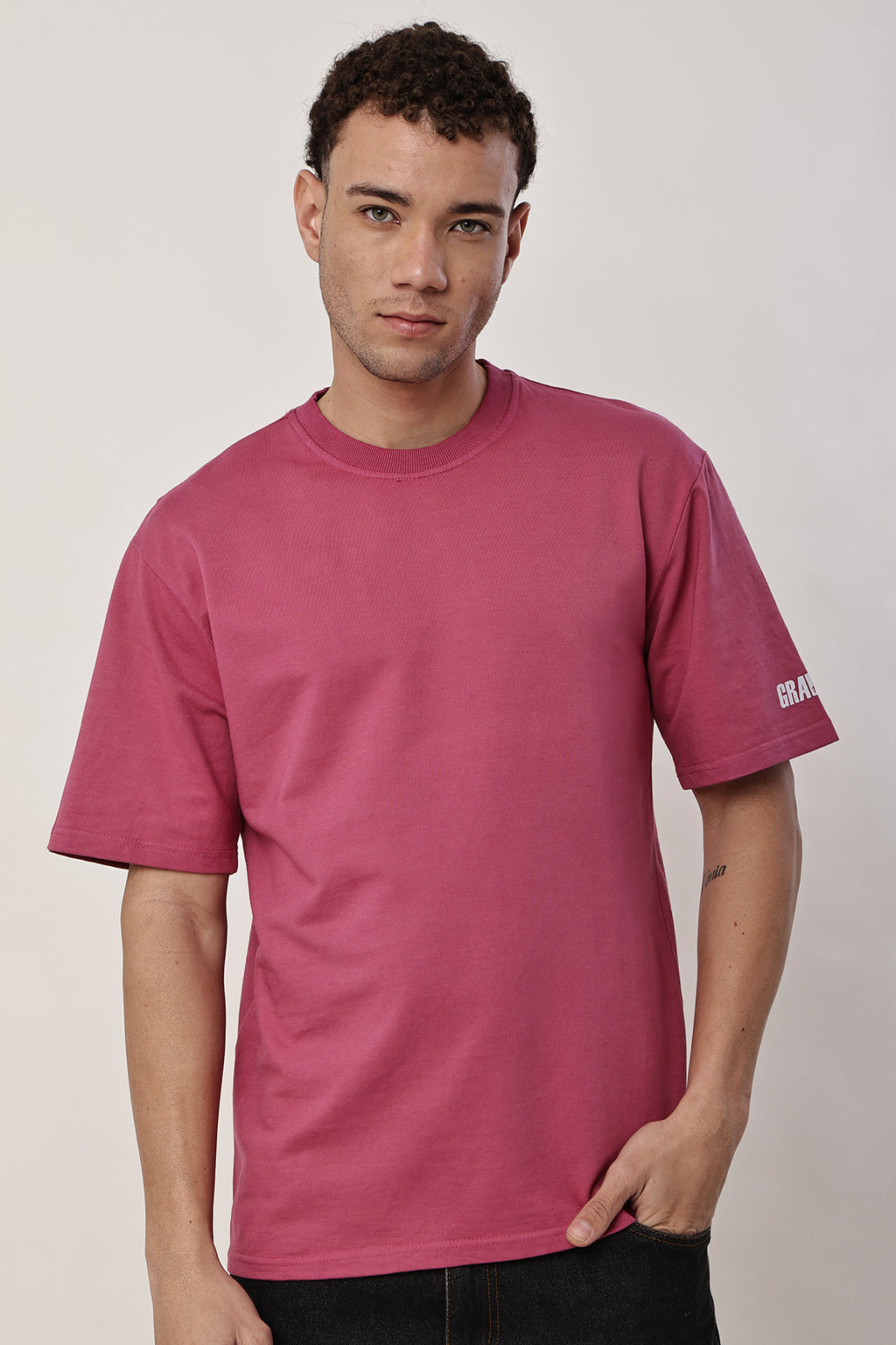 Magenta Solid MENS Oversized T-Shirt - GRAVELLO