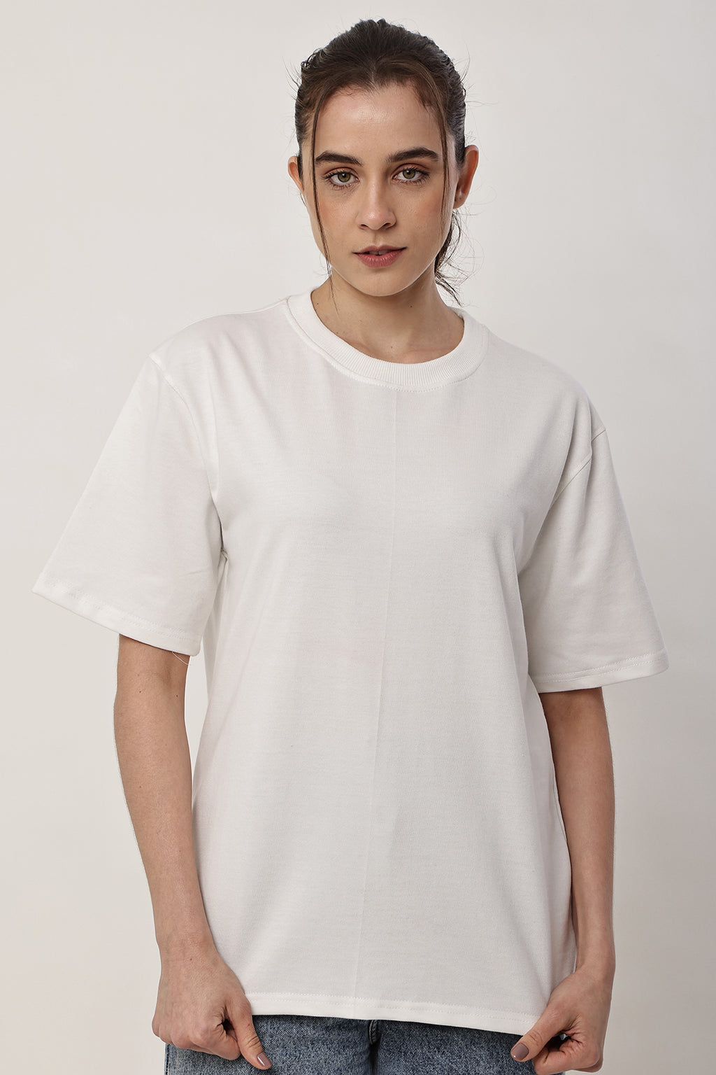 White Solid WOMENS Oversized T-Shirt - GRAVELLO