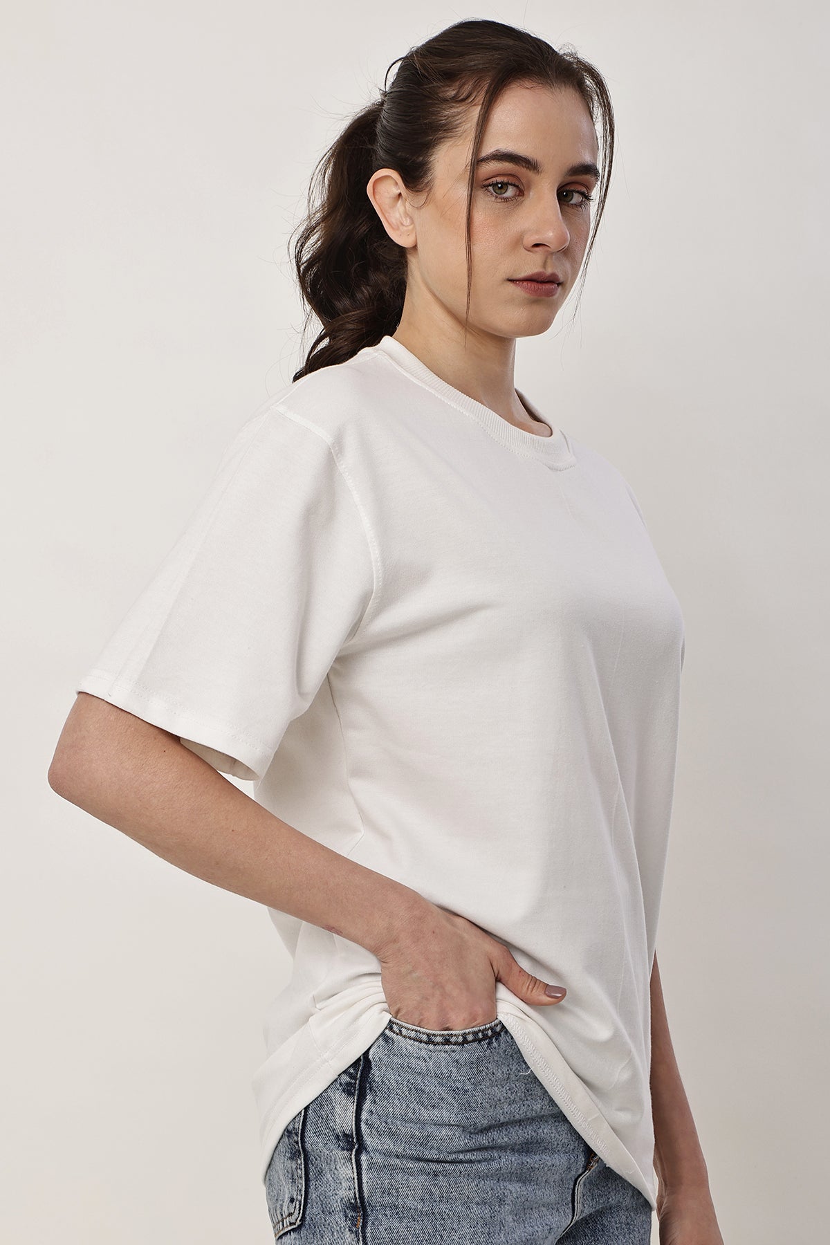 White Solid WOMENS Oversized T-Shirt