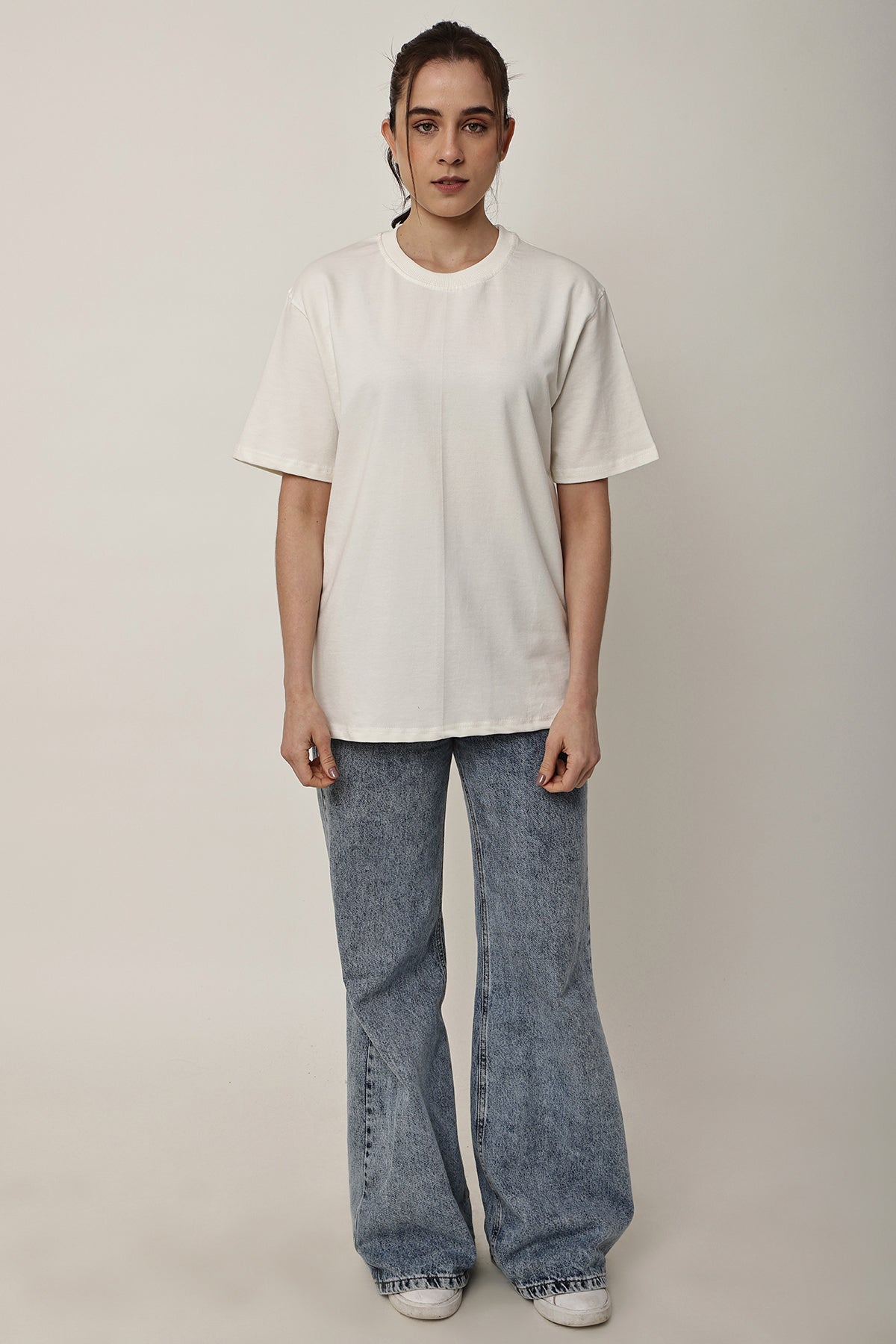 Cream Solid WOMENS Oversized T-Shirt