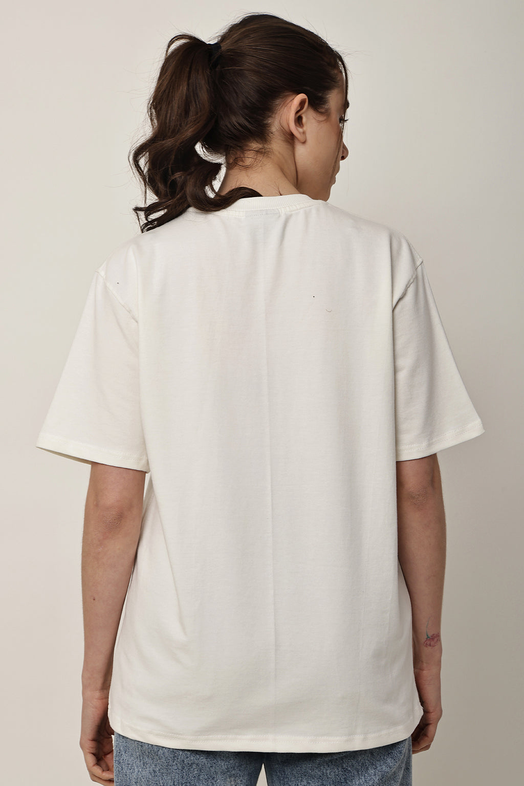 Cream Solid Oversized T-Shirt