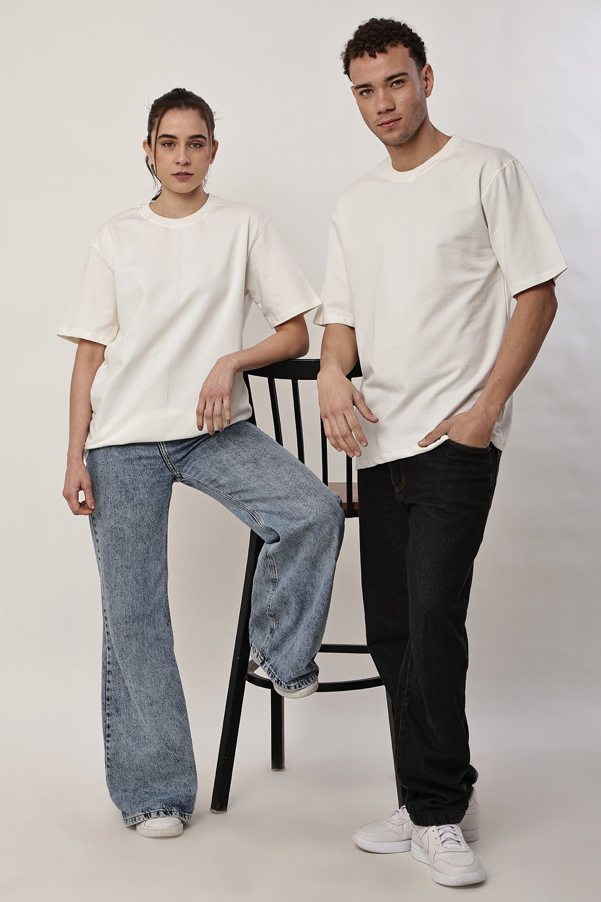 Cream Solid Oversized T-Shirt