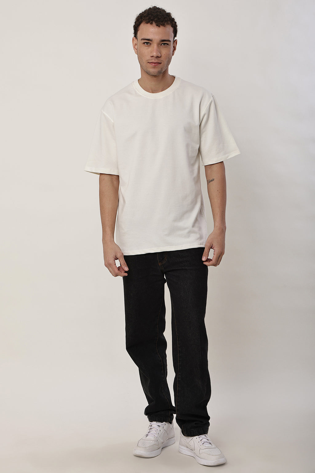 Cream Solid MENS Oversized T-Shirt - GRAVELLO