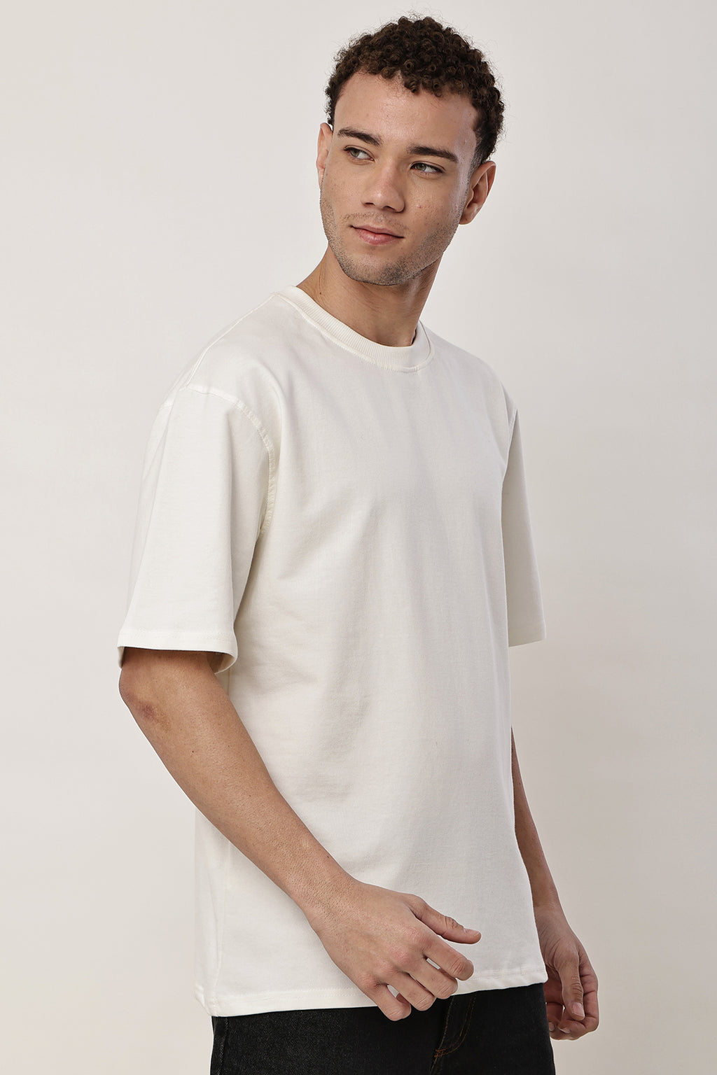 Cream Solid MENS Oversized T-Shirt - GRAVELLO