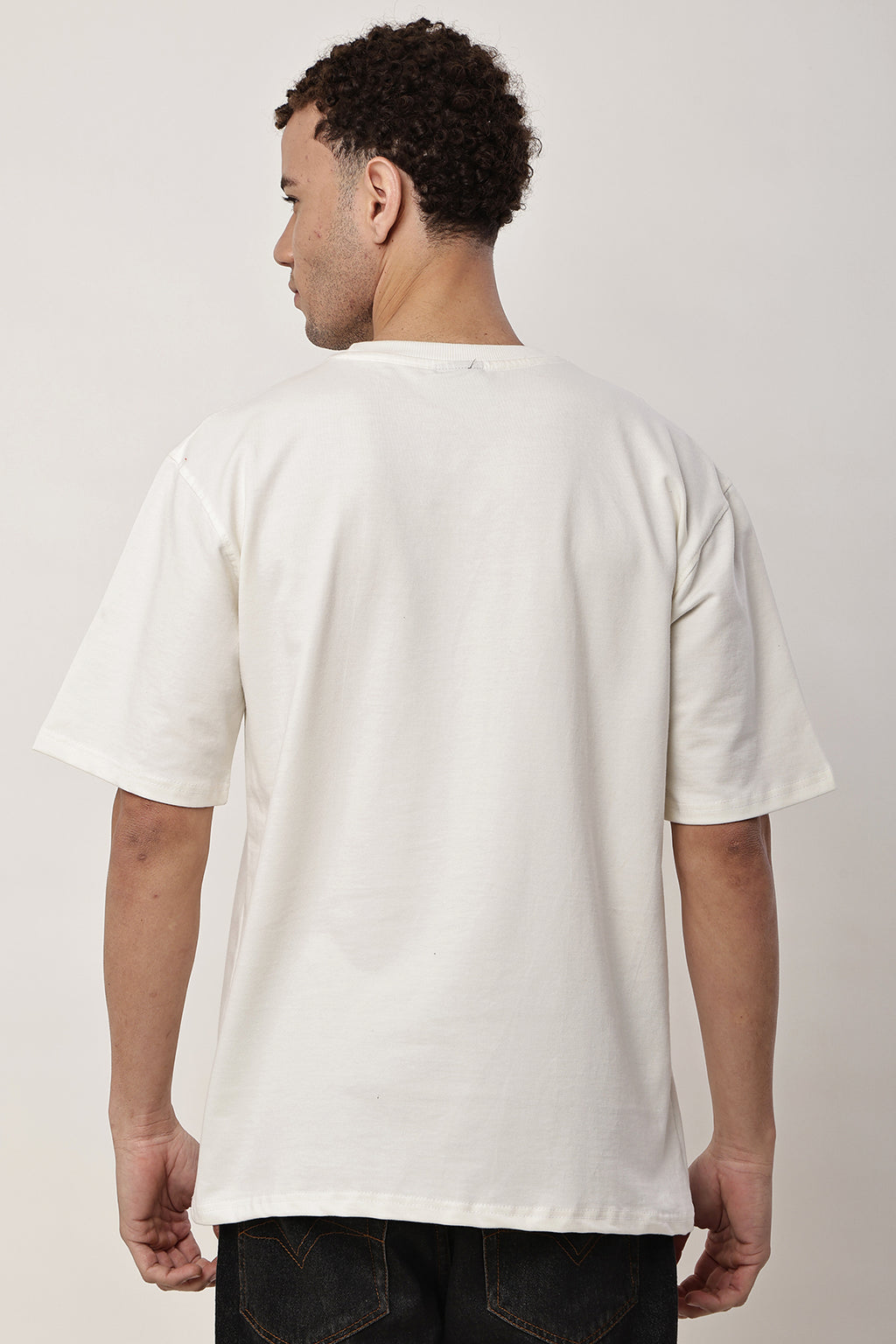 Cream Solid MENS Oversized T-Shirt - GRAVELLO