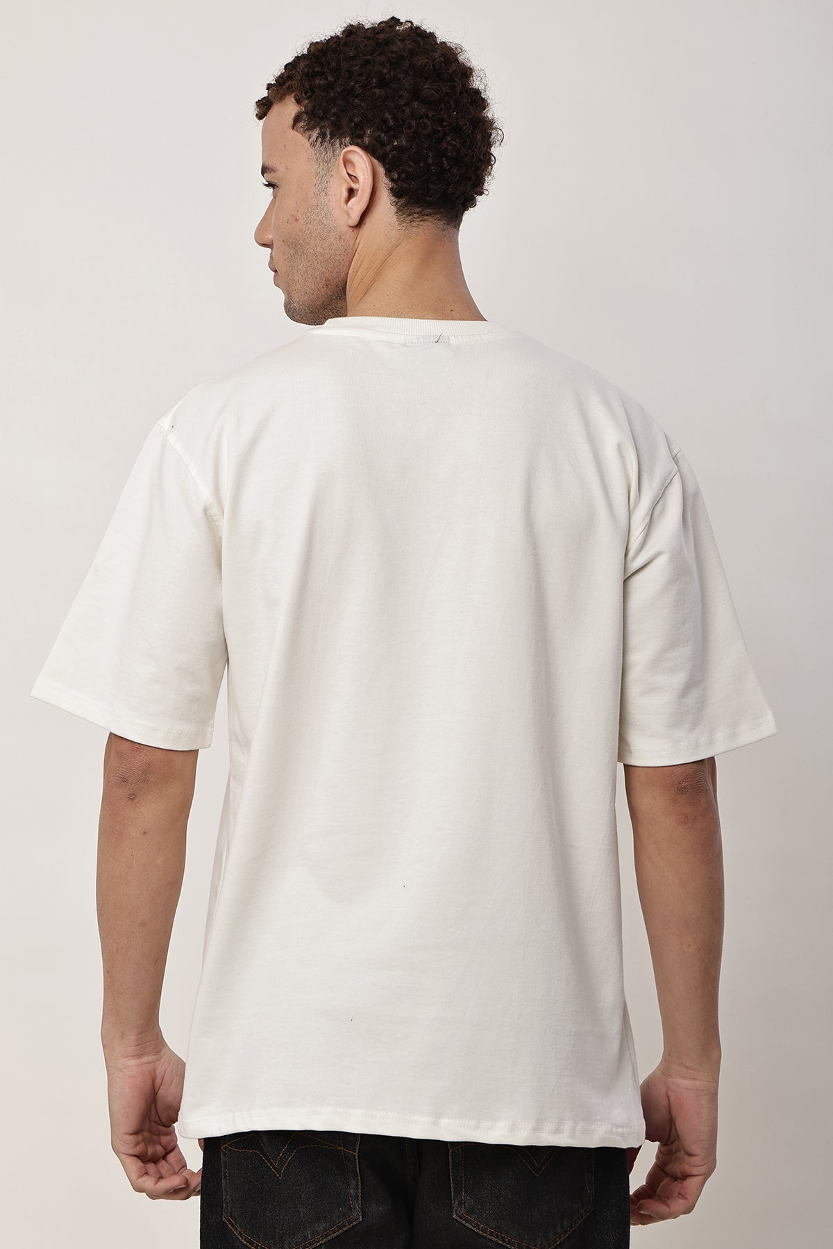 Cream Solid MENS Oversized T-Shirt