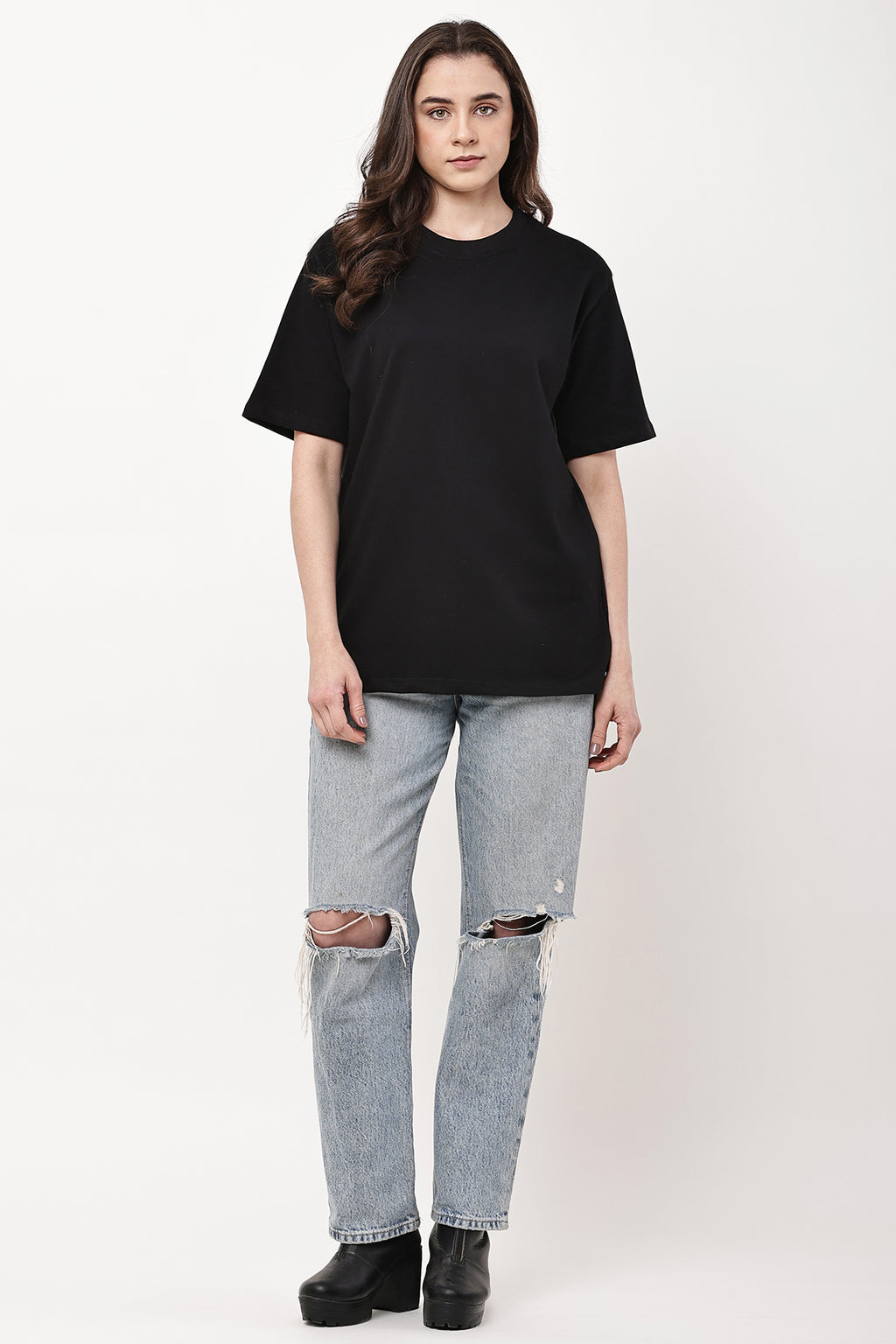 Black Solid WOMENS Oversized T-Shirt - GRAVELLO