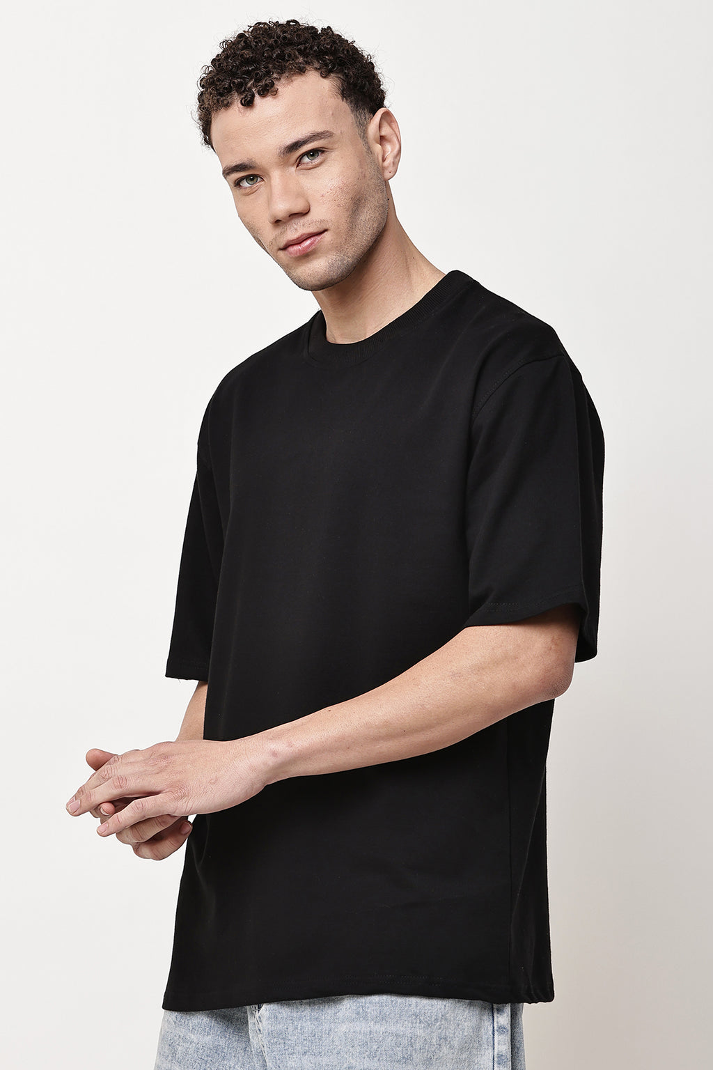 Black Solid MENS Oversized T-Shirt - GRAVELLO