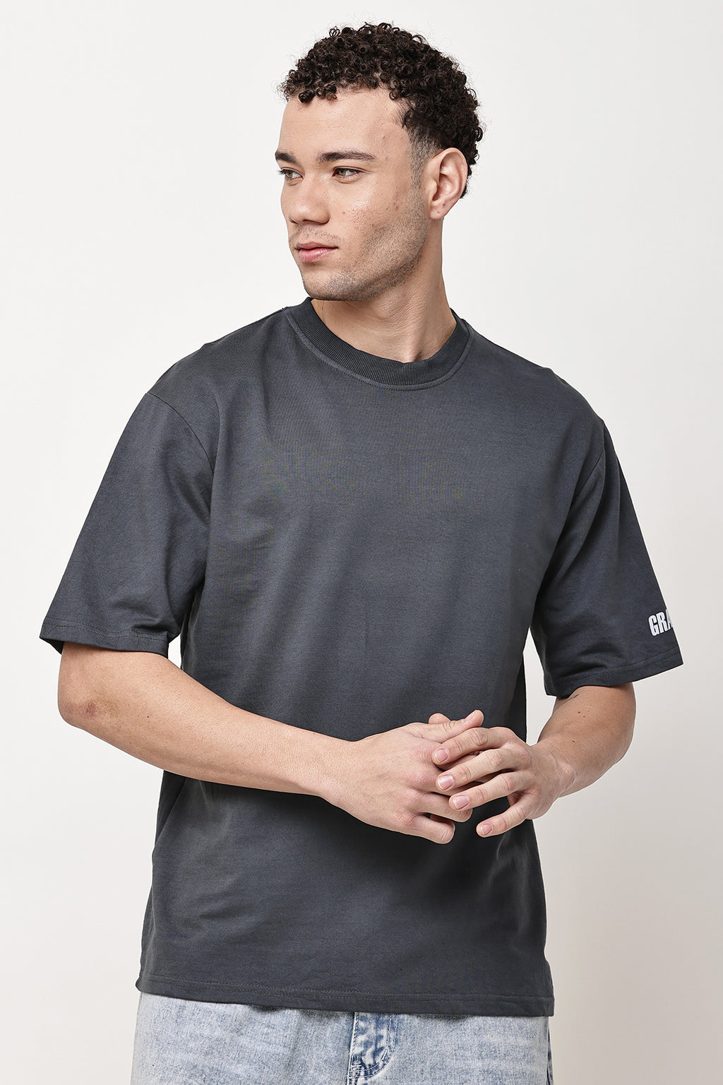 Grey Solid MENS Oversized T-Shirt - GRAVELLO