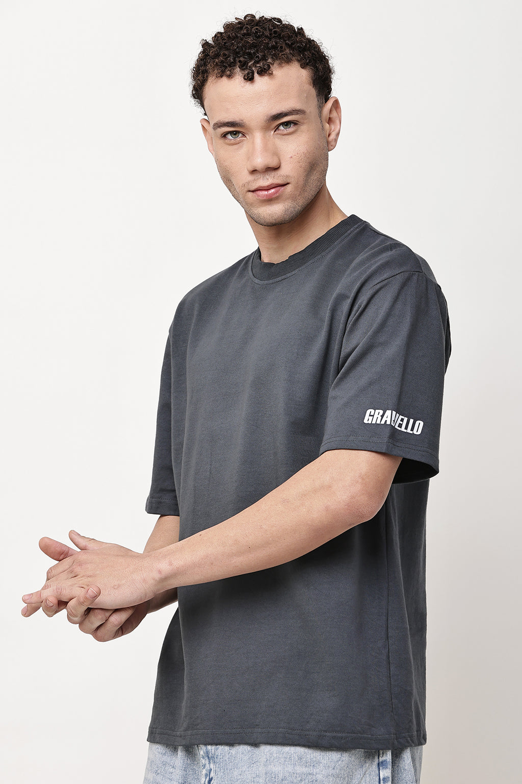 Grey Solid MENS Oversized T-Shirt - GRAVELLO