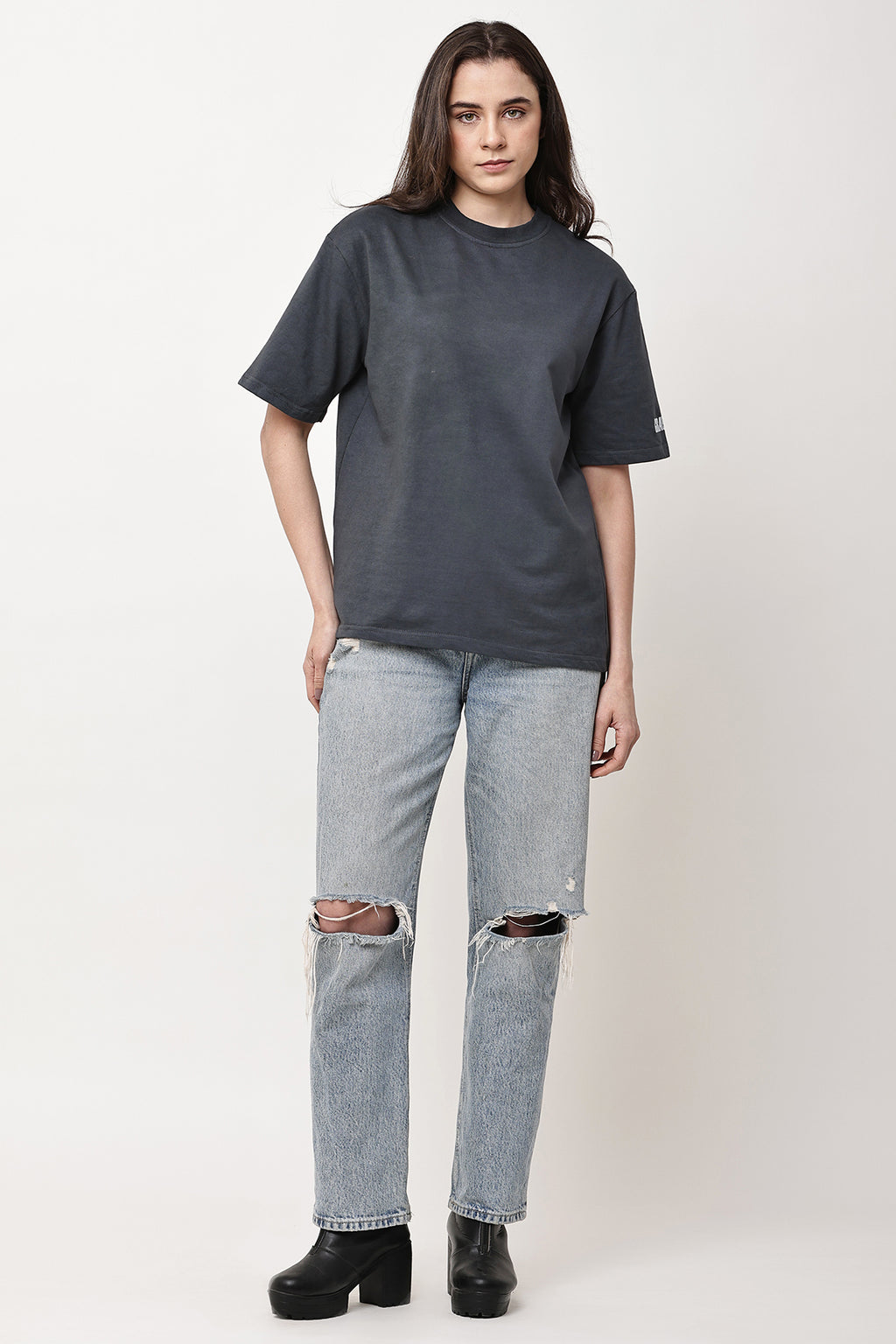 Grey Solid WOMENS Oversized T-Shirt - GRAVELLO