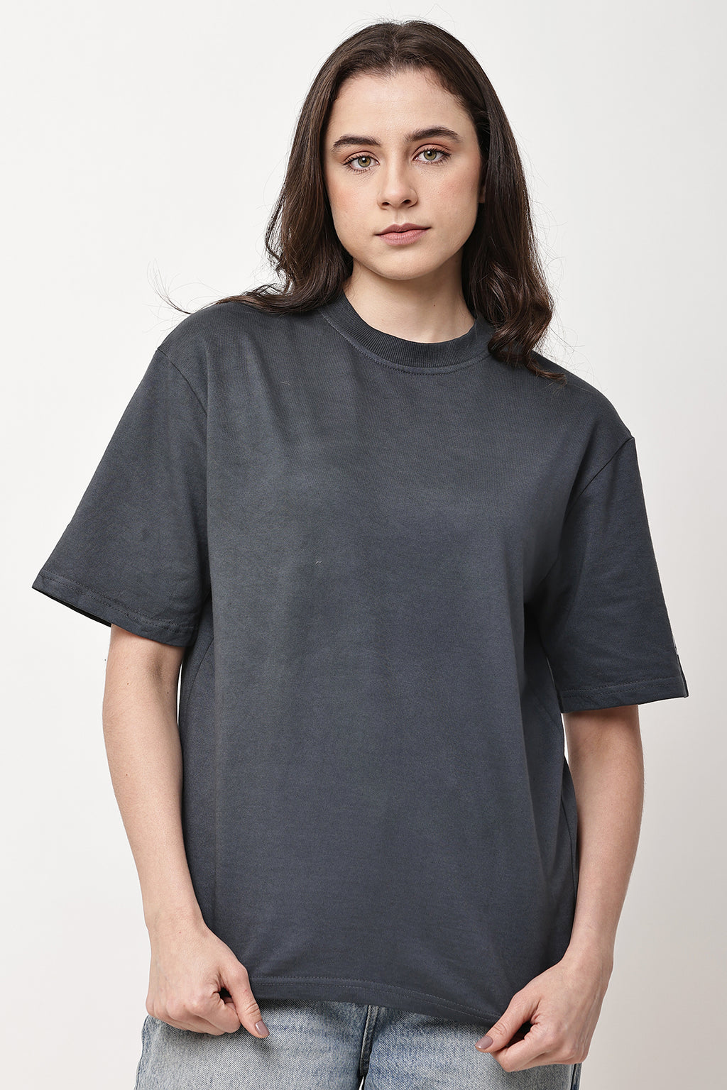 Grey Solid WOMENS Oversized T-Shirt - GRAVELLO