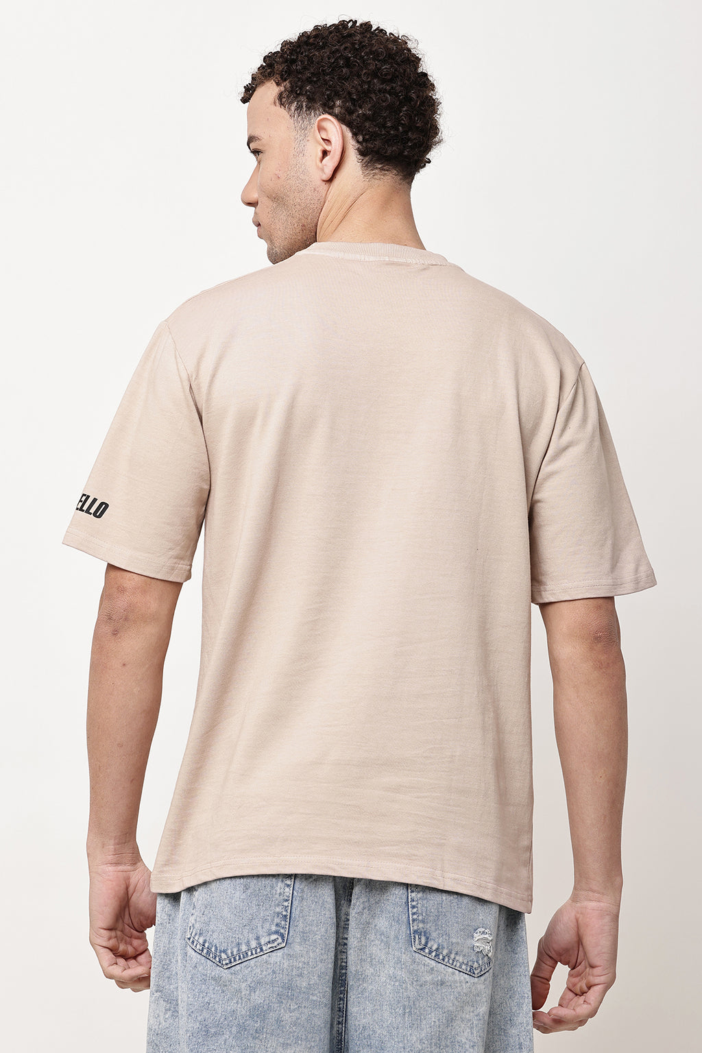 Beige Solid MENS Oversized T-Shirt - GRAVELLO