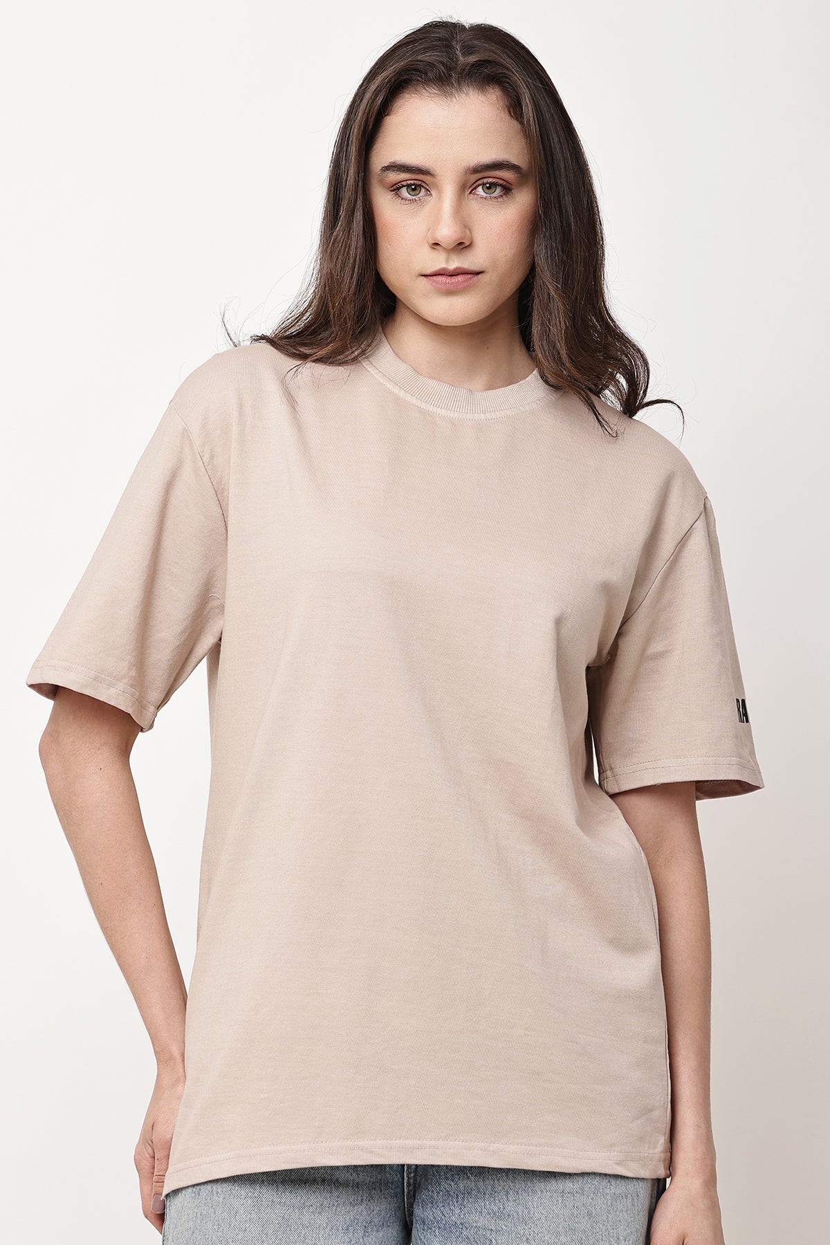 Beige Solid WOMENS Oversized T-Shirt