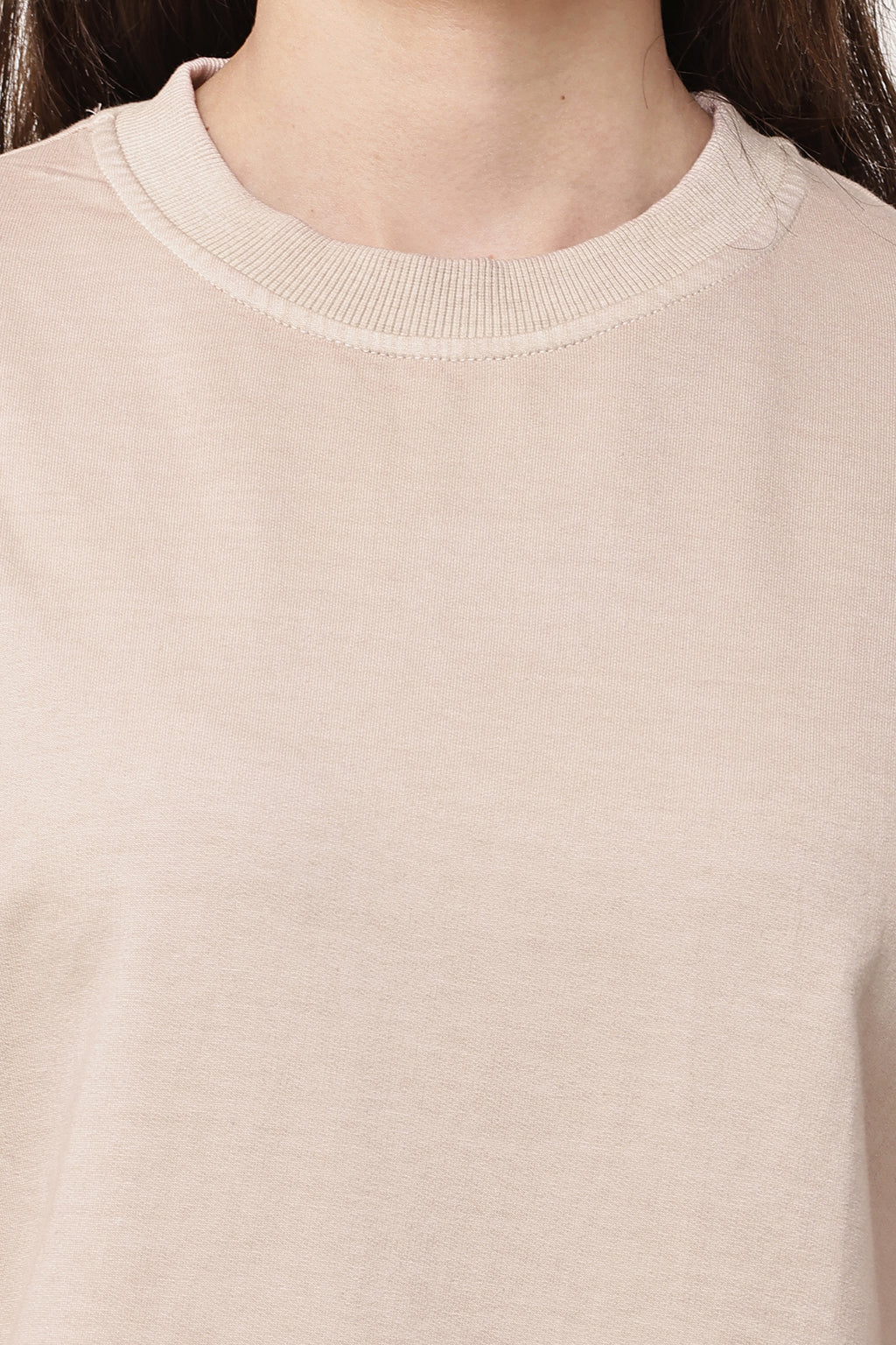 Beige Solid Oversized T-Shirt