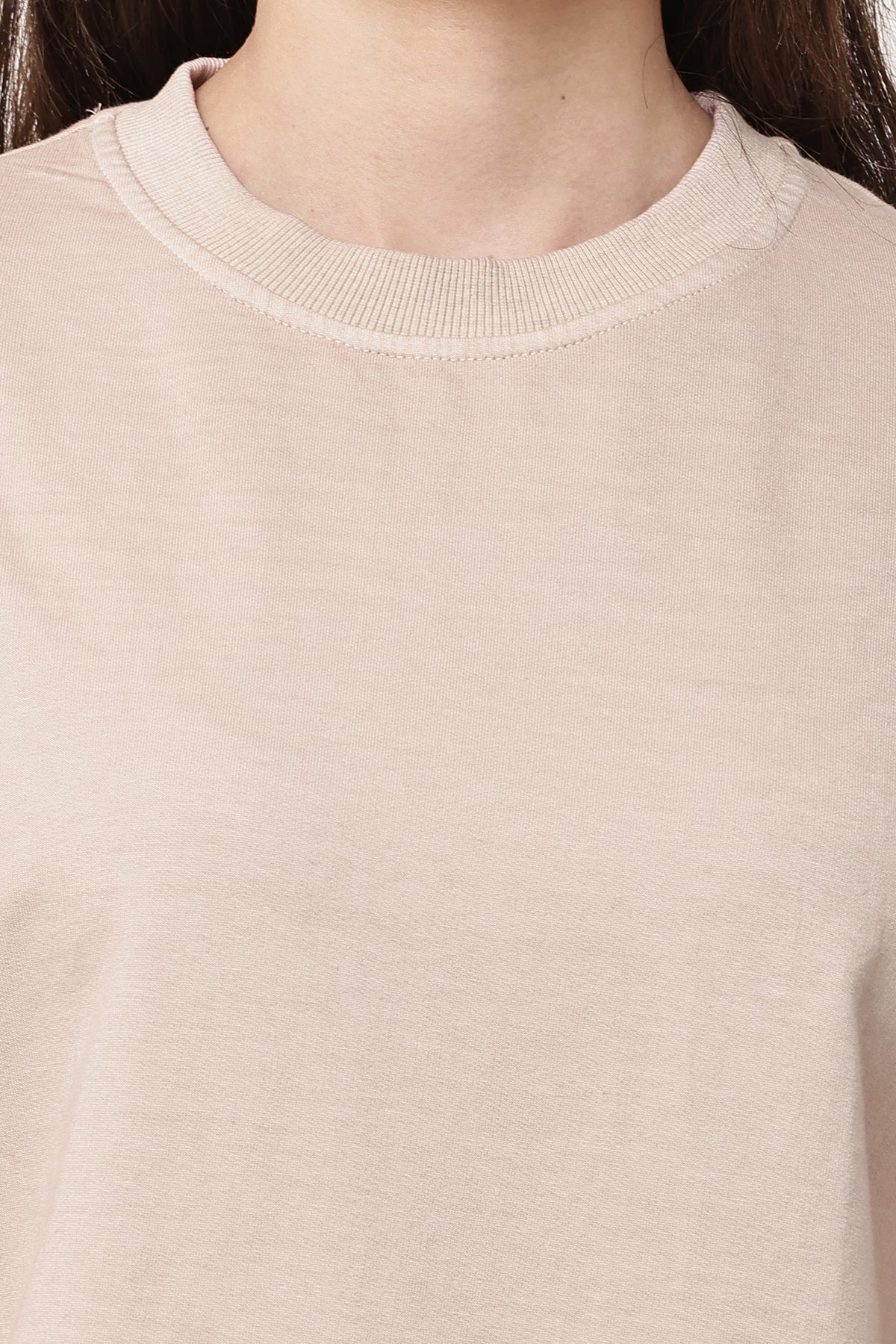 Beige Solid Oversized T-Shirt