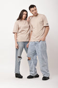 Beige Solid Oversized T-Shirt