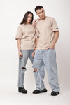 Beige Solid Oversized T-Shirt