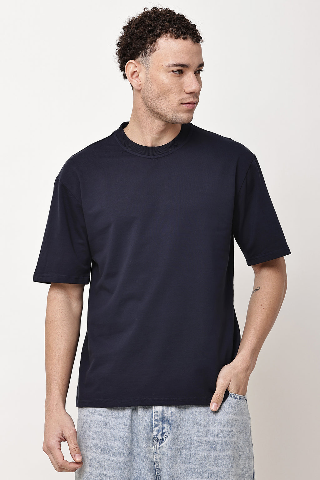 Navy Solid MENS Oversized T-Shirt - GRAVELLO