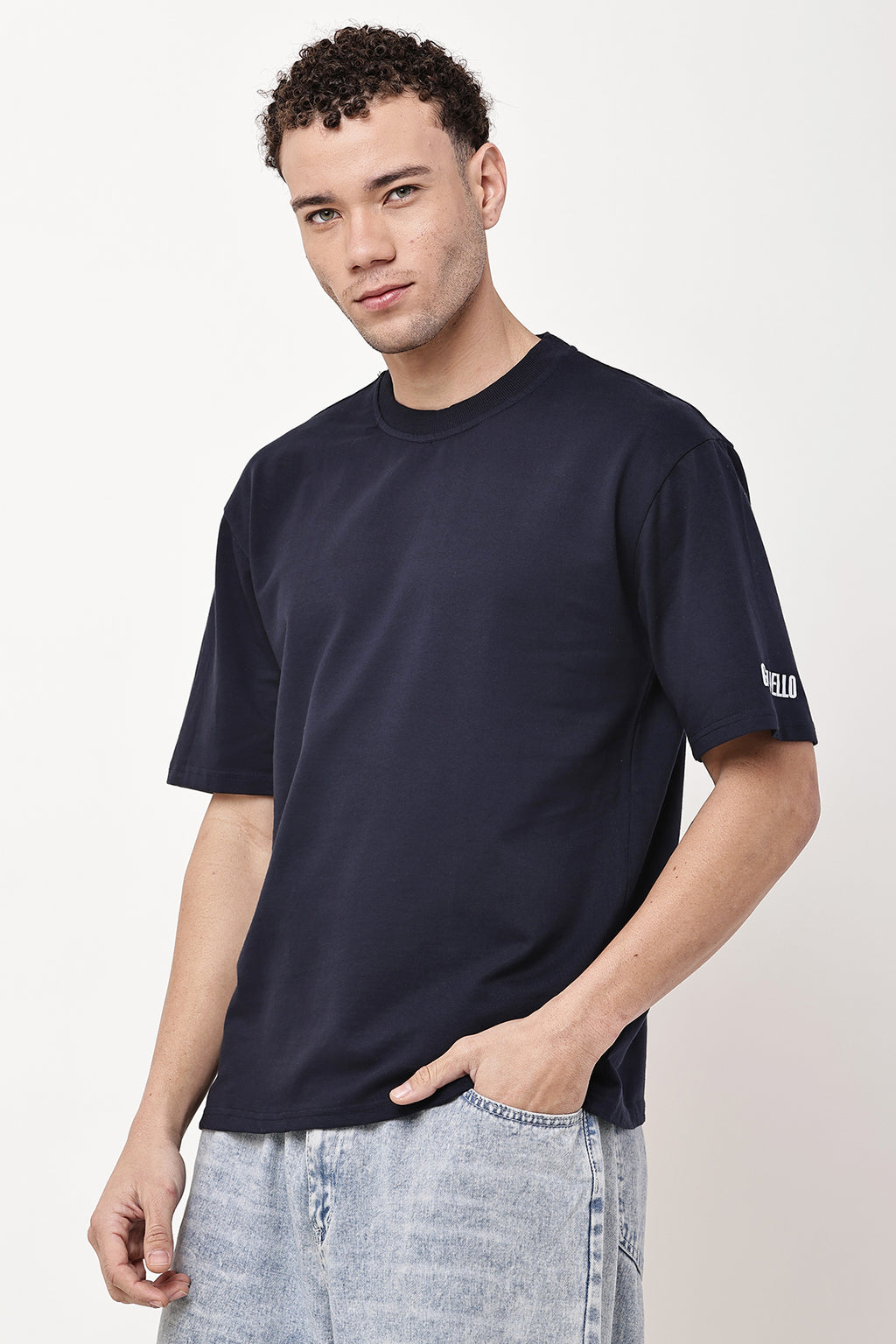 Navy Solid MENS Oversized T-Shirt - GRAVELLO