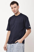 Navy Solid MENS Oversized T-Shirt - GRAVELLO