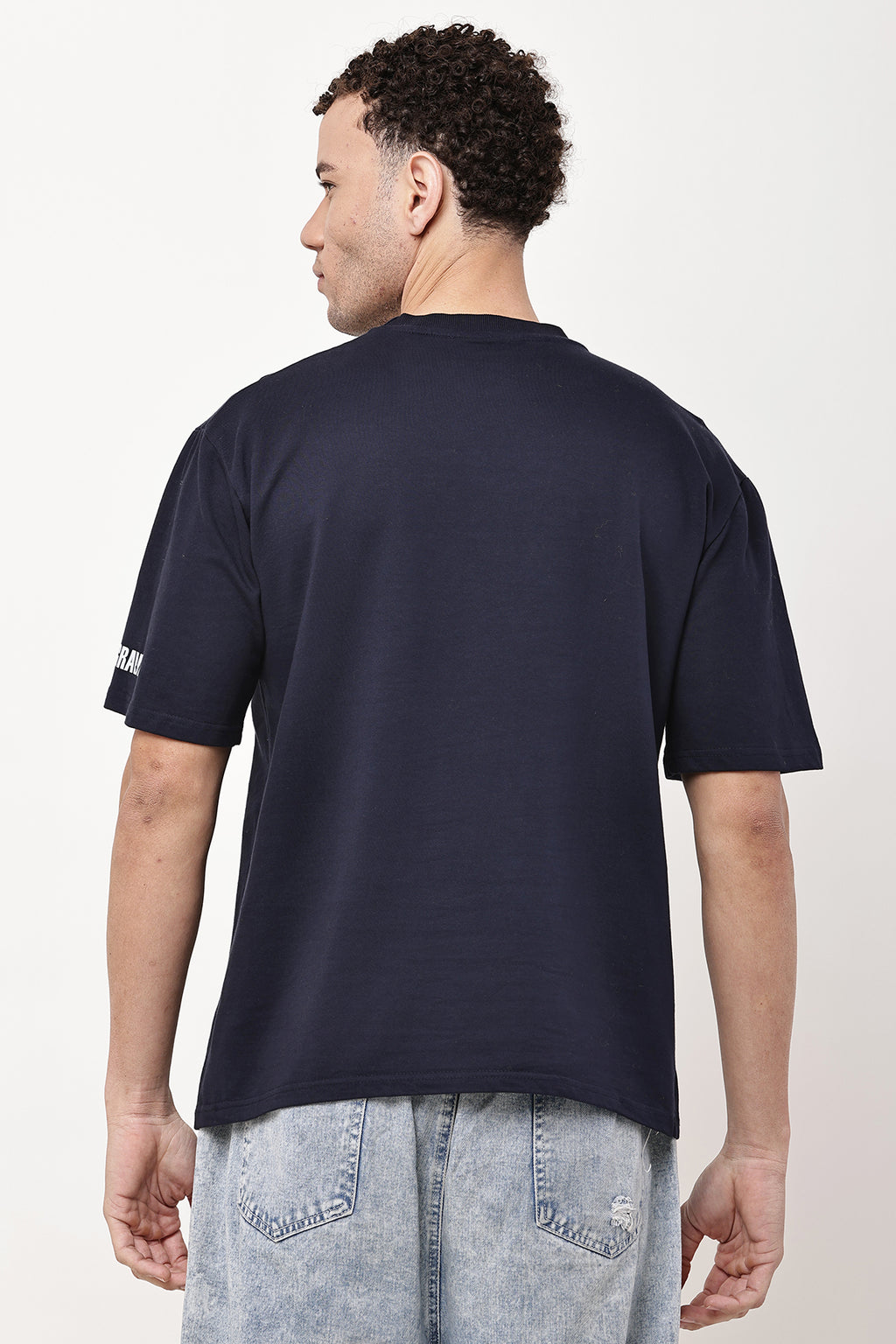 Navy Solid MENS Oversized T-Shirt - GRAVELLO
