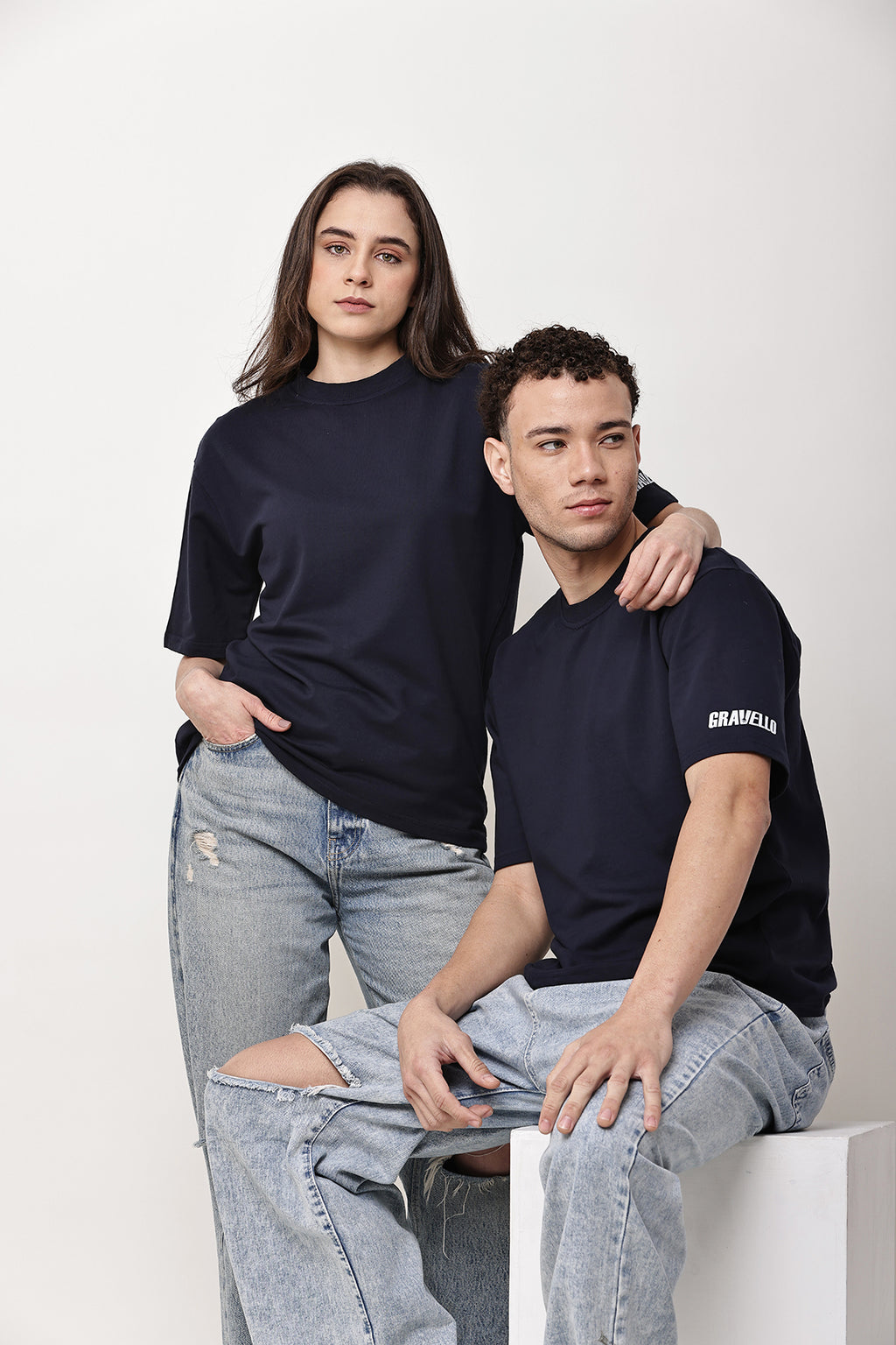 Navy Solid Oversized T-Shirt