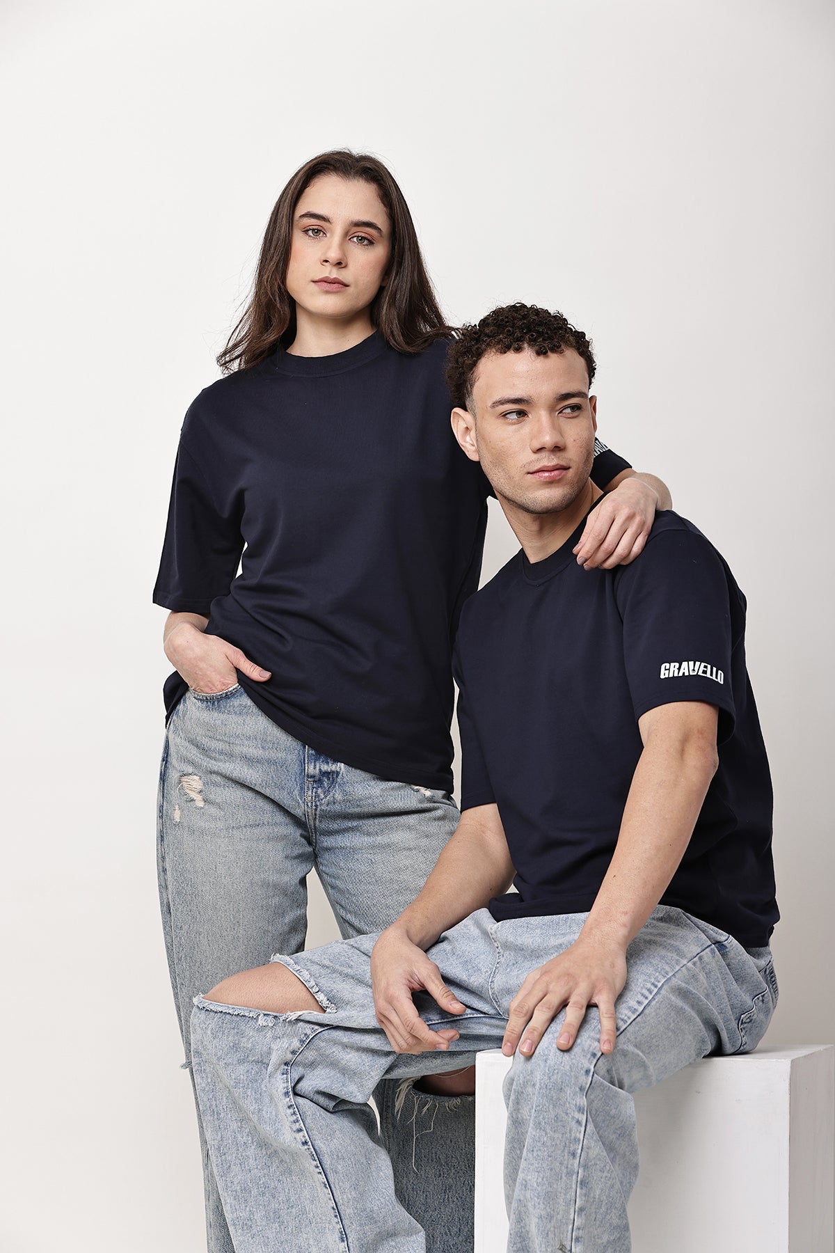 Navy Solid Oversized T-Shirt