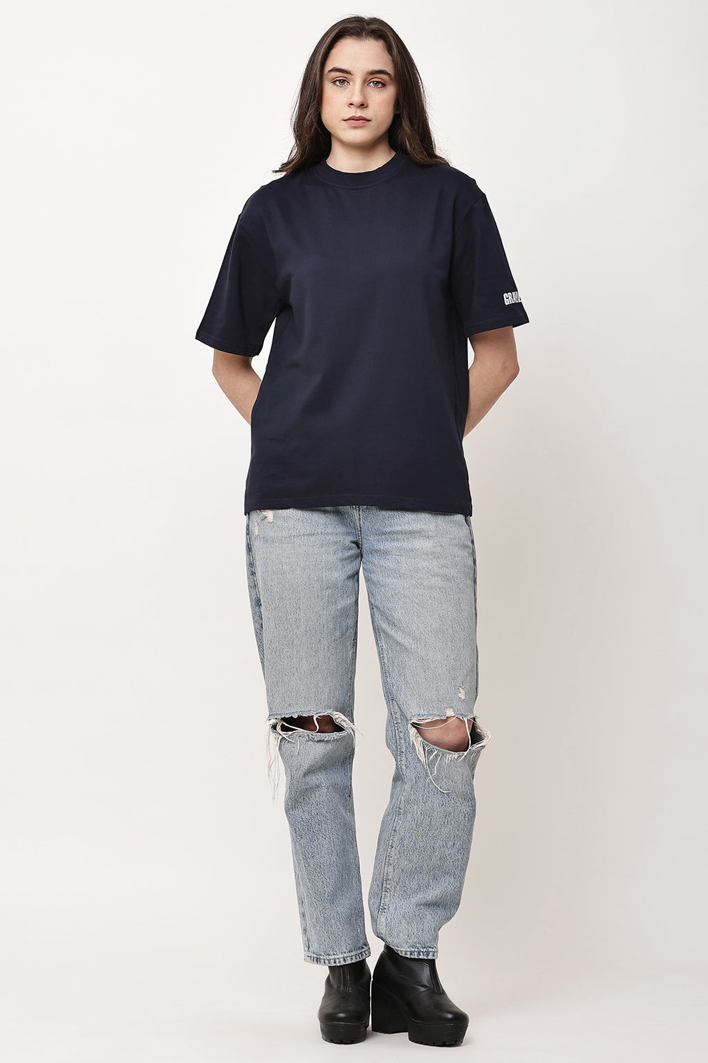 Navy Solid WOMENS Oversized T-Shirt - GRAVELLO