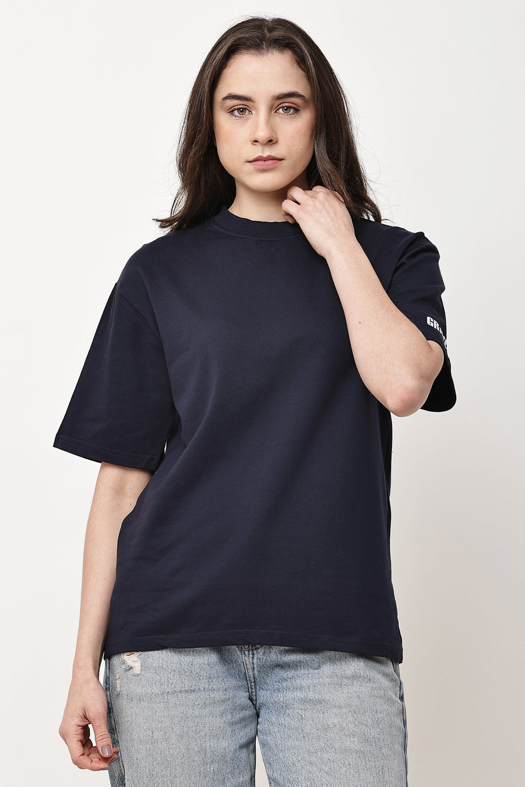 Navy Solid WOMENS Oversized T-Shirt - GRAVELLO