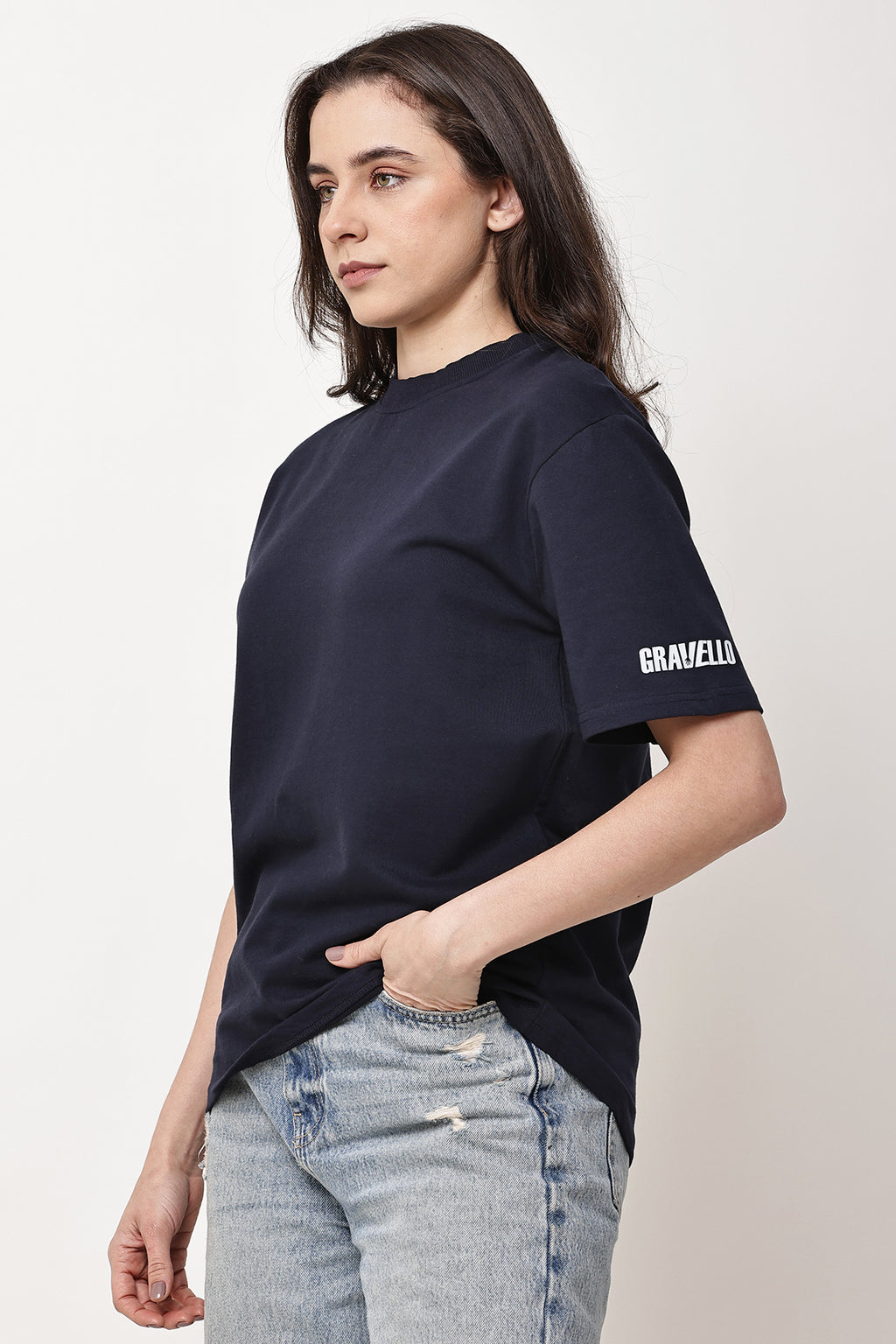 Navy Solid WOMENS Oversized T-Shirt - GRAVELLO