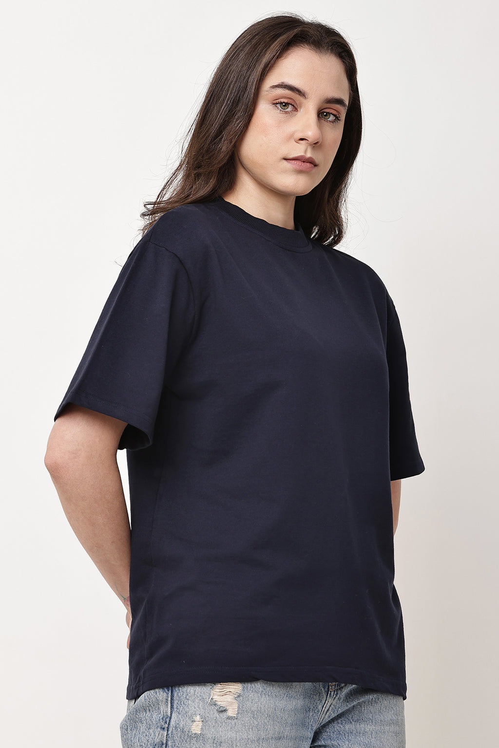 Navy Solid WOMENS Oversized T-Shirt - GRAVELLO