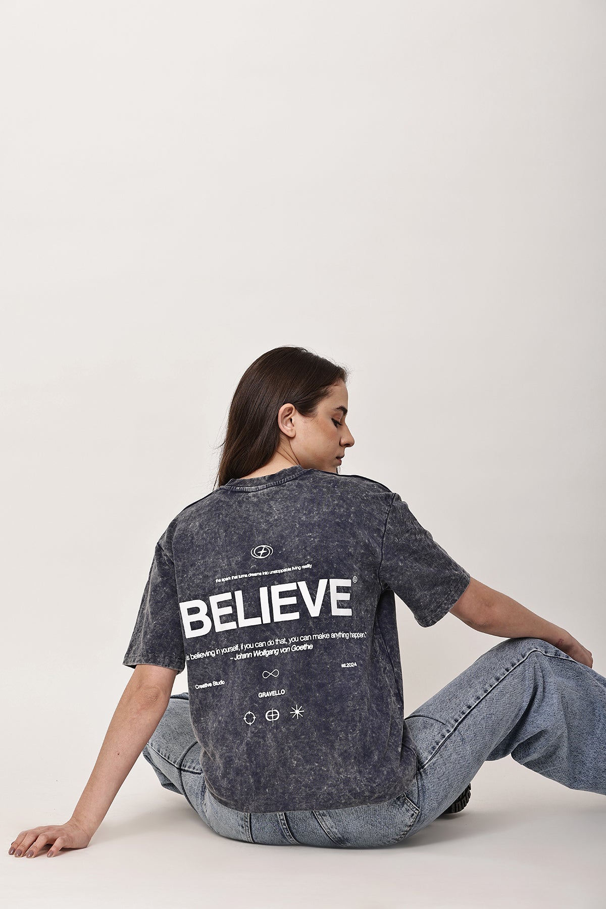 BELIEVE Stone Washed WOMENS Oversized T-Shirt