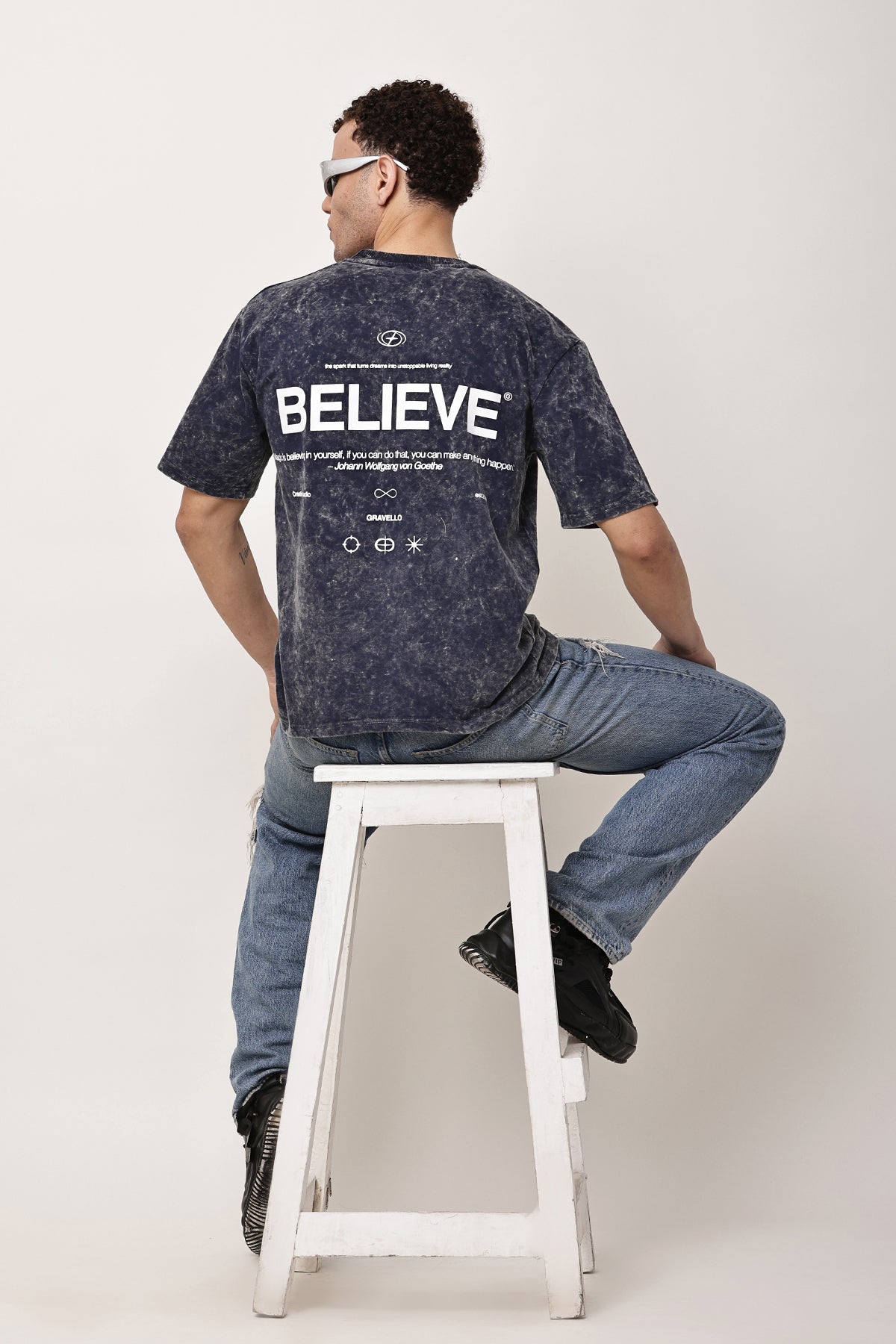 BELIEVE Stone Washed MENS Oversized T-Shirt