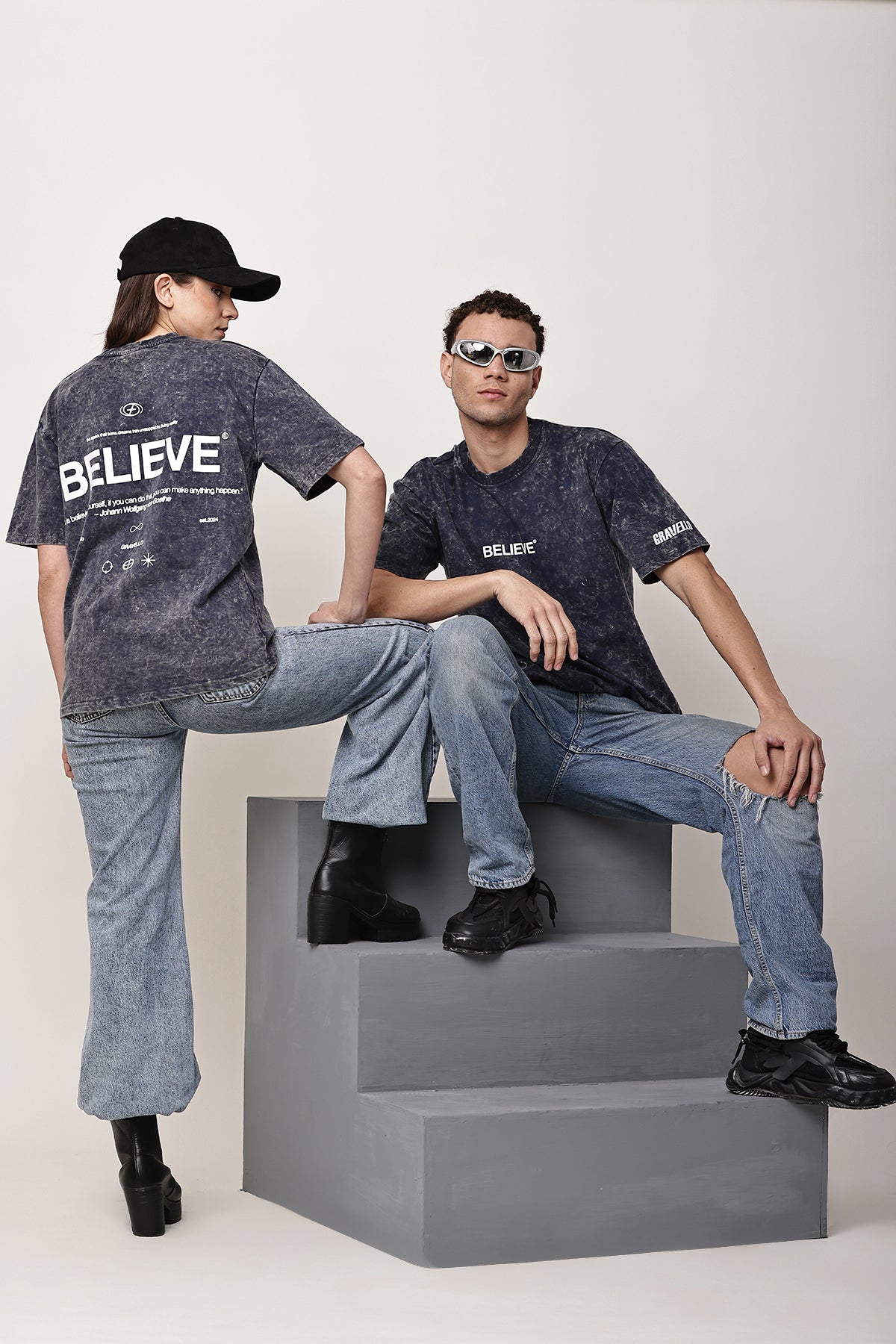 BELIEVE Washed Oversized T-Shirt