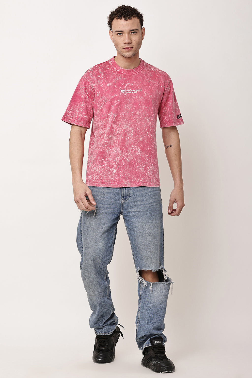 BUTTERFLY Stone Washed MENS Oversized T-Shirt - GRAVELLO