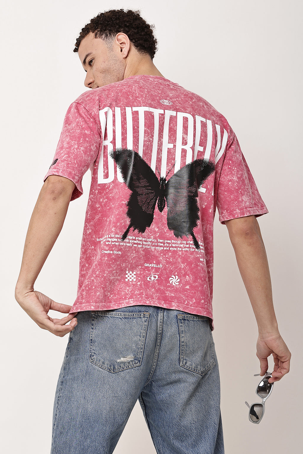 BUTTERFLY Stone Washed MENS Oversized T-Shirt - GRAVELLO