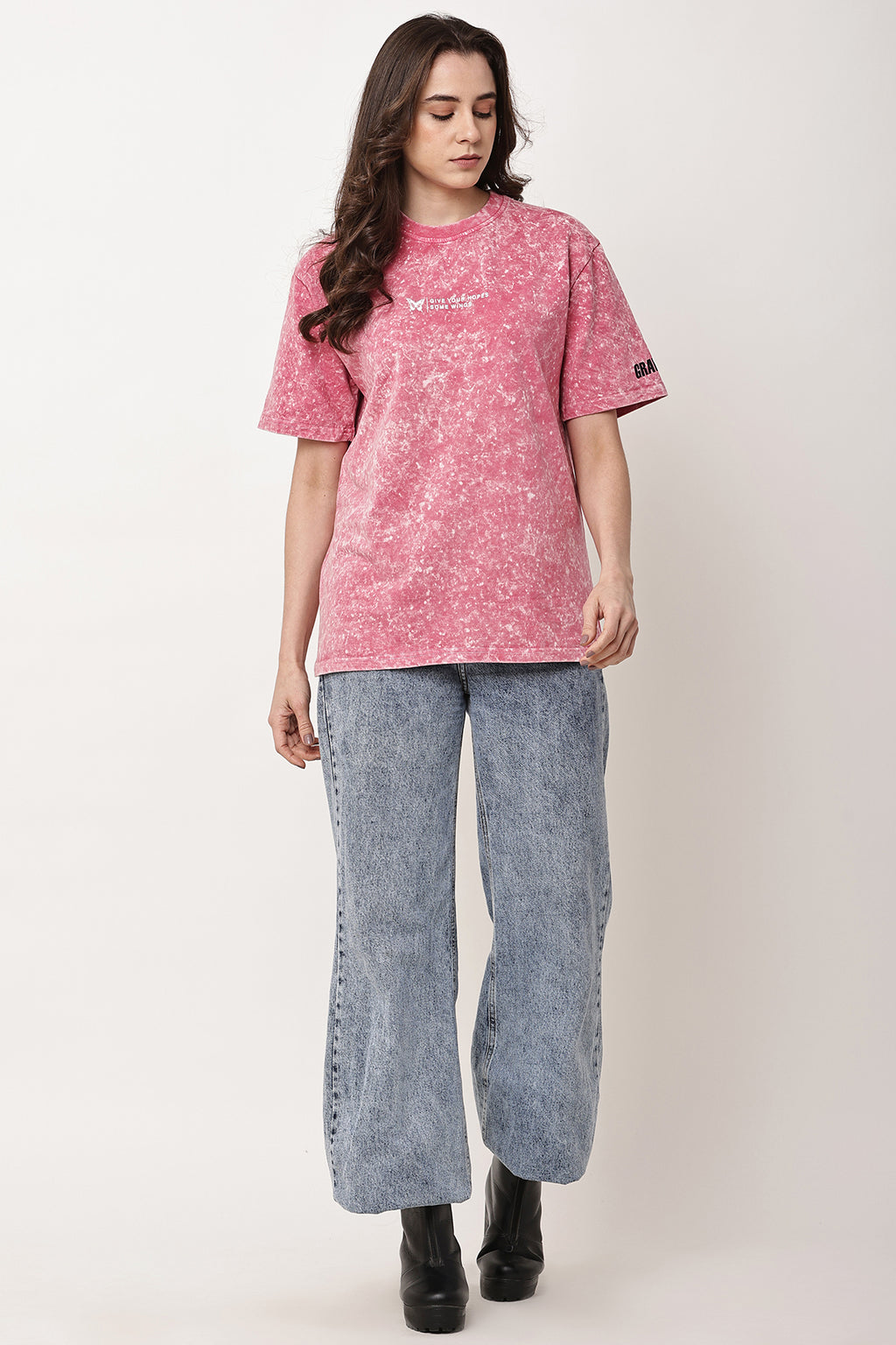 BUTTERFLY Stone Washed WOMENS Oversized T-Shirt - GRAVELLO
