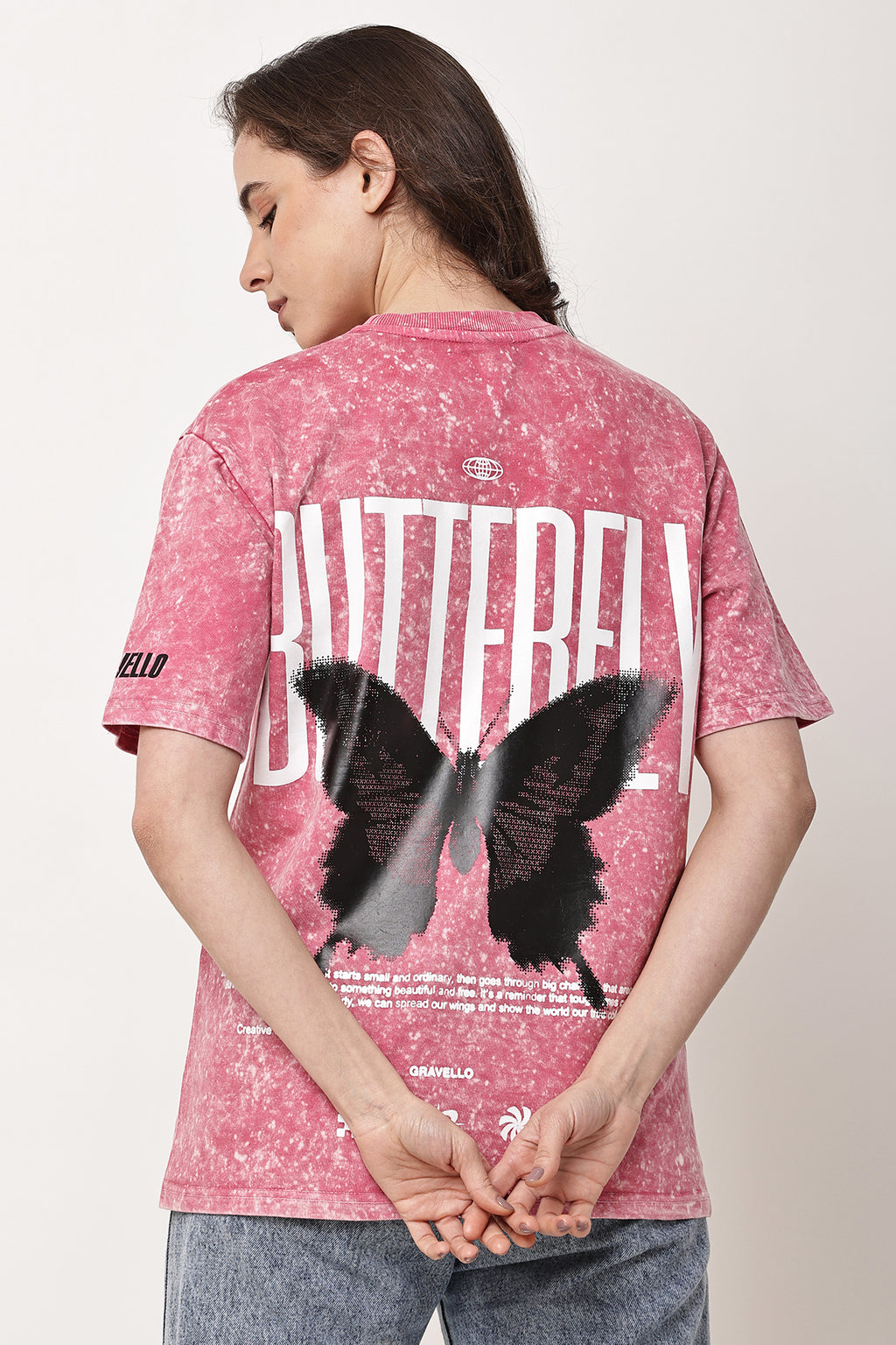 BUTTERFLY Stone Washed WOMENS Oversized T-Shirt - GRAVELLO