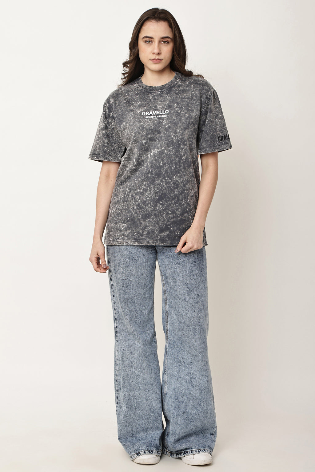 BE KIND Stone Washed WOMENS Oversized T-Shirt - GRAVELLO